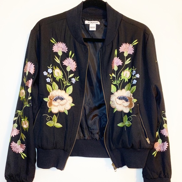 Glamorous Jackets & Blazers - Glamorous Black Embroidered Bomber Jacket
